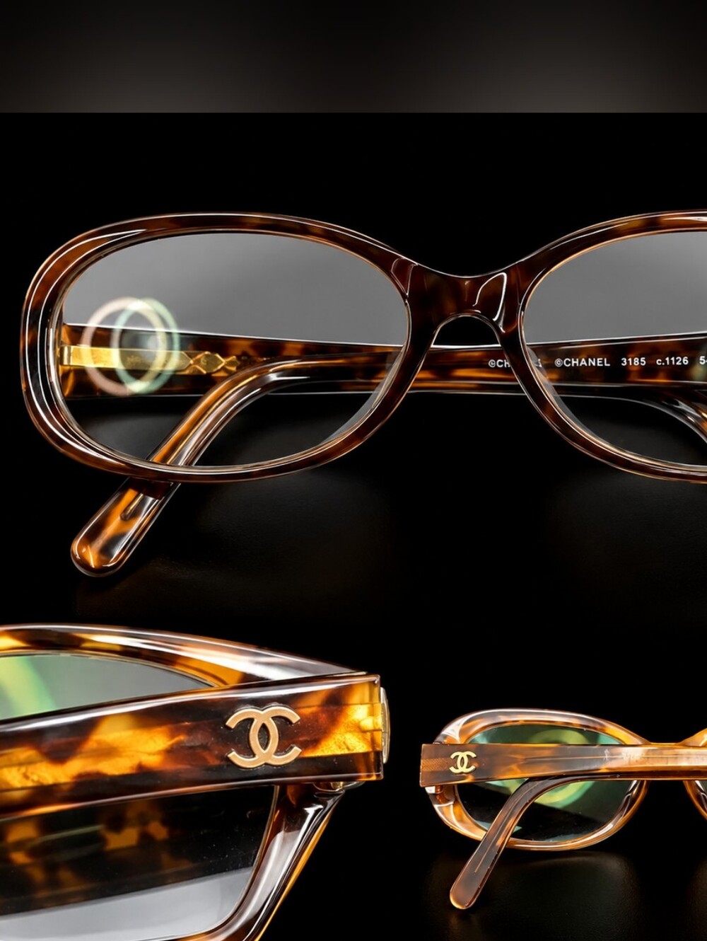 CHANEL Rare Vintage Tortoise Oval Eyeglass Frames Gold CC Logo Made in Italy